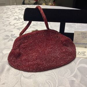Bags by Josef VINTAGE BURGUNDY  Beaded Bag ORIGINAL RECEIPT 1988